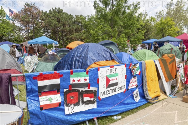 Detroit, Michigan USA, 28 May 2024, A tent encampment set up by students at the Wayne State
