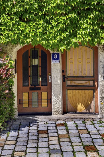 Two arched doorways and Boston ivy (Parthenocissus tricuspidata), Kempten, Allgaeu, Bavaria,