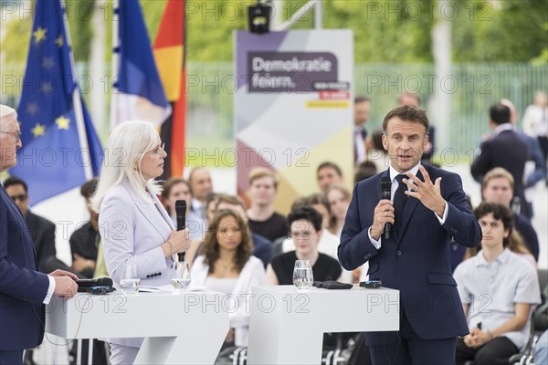 Emmanuel Macron (President of the French Republic) at the stage talk in the dialogue forum at