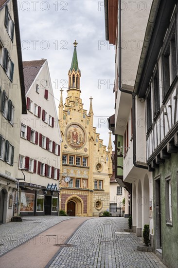 Pedestrian zone with the Heilig-Geist-Spital in the historic old town of Bad forest lake, Upper