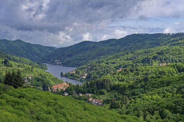 Mountain landscape around the Lago di Osiglia in the Savone region, The lake serves as a water
