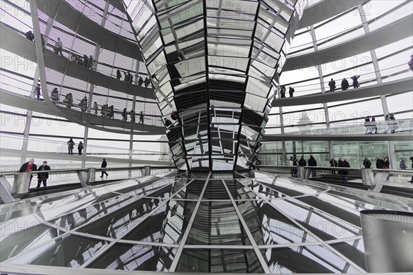 The dome of the Reichstag in Berlin. The architect Sir Norman Foster designed the steel and glass