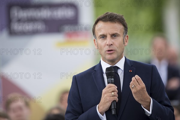 Emmanuel Macron (President of the French Republic) at the stage talk in the dialogue forum at