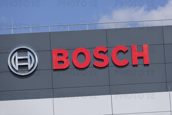 Logo of Robert Bosch GmbH on the facade of a building, Waiblingen, Baden-Wuerttemberg, Germany,