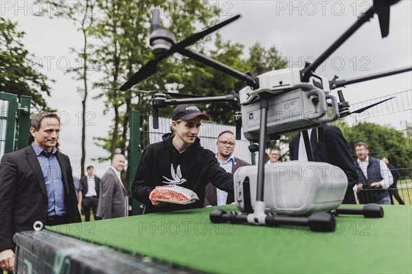 Covering of the delivery drone, taken during the opening ceremony of the drone delivery service