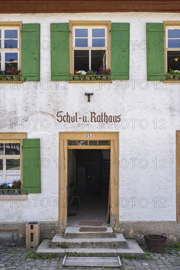 Detailed view of a traditionally built old schoolhouse, also the town hall, built in 1830, original