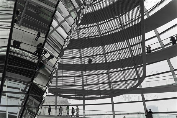The dome of the Reichstag in Berlin. The architect Sir Norman Foster designed the steel and glass