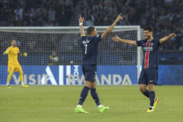 Football match, captain Kylian MBAPPE' Paris St. Germain left has just scored the 1-0 for Paris St.