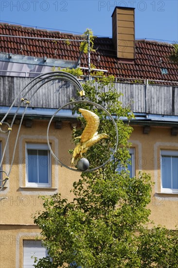 Inn sign, inn, restaurant, figure of a golden eagle, advertising sign, Hotel Adler am Schloss, nose