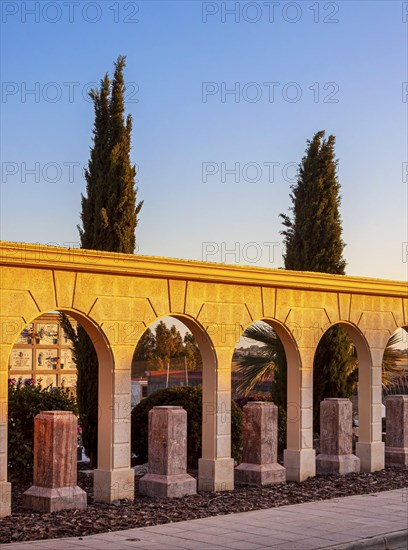 Large cemetery with tombs and religious symbols in Chiclana, Andalusia, Spain, Europe