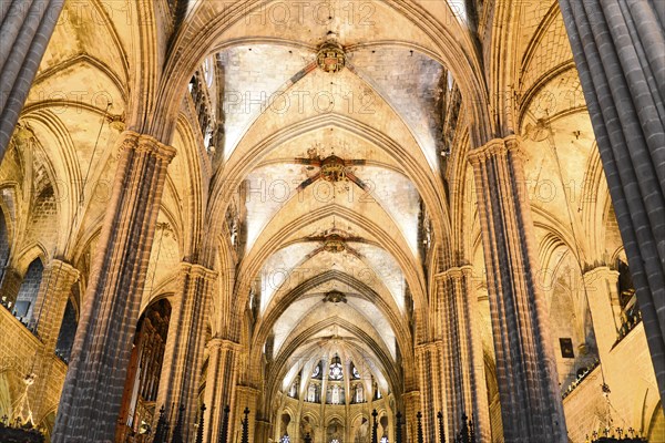 Interior, La Catedral de la Santa Creu i Santa Eulalia, Barri Gotic, Barcelona, Catalonia, Spain,
