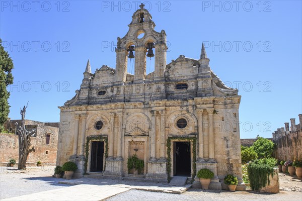 Facade with two doors Tor tor portals bells of two-aisled church built 1587 to 1600 in Arkadi