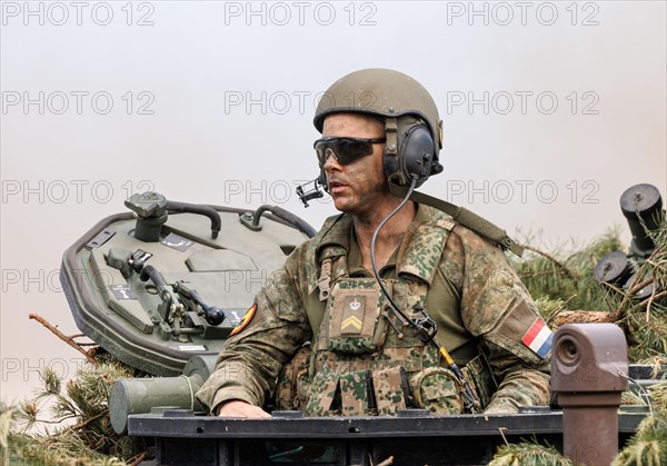 A Dutch soldier on a tank, photographed during the NATO Steadfast Defender large-scale manoeuvre in