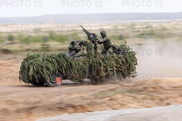 Dutch soldiers on a camouflaged Mercedes G280 CDI during the NATO Steadfast Defender large-scale