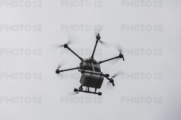 Delivery drone, photographed as part of the official opening of the drone delivery service