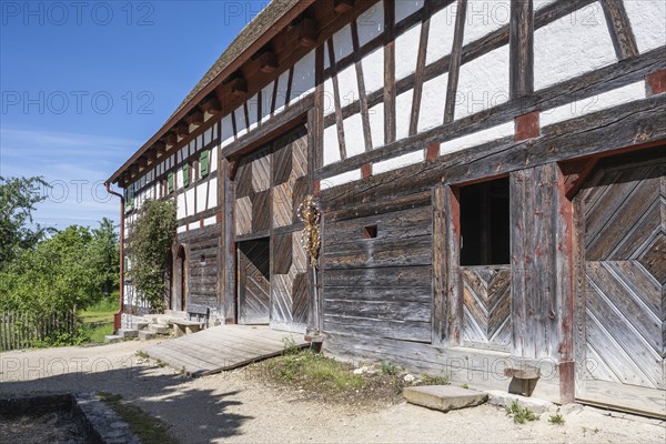 Traditionally built, old farmhouse, half-timbered house, called Baerbele-Haus, built around 1750,