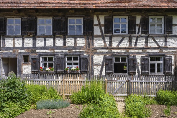 Traditionally built, old farmhouse, half-timbered house, called Biehle built in the 18th century,