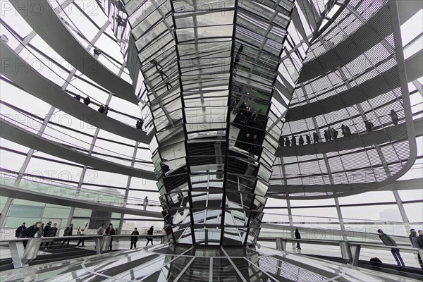 The dome of the Reichstag in Berlin. The architect Sir Norman Foster designed the steel and glass