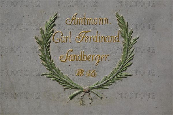 Detail of St George's Fountain, lettering on the octagonal cast iron trough from 1816, bailiff Carl