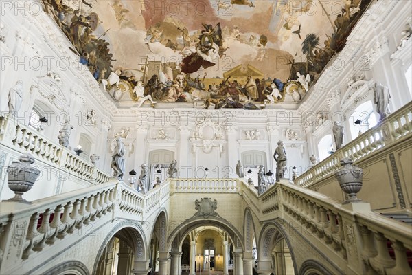 Staircase, fresco, ceiling painting by Tiepolo, Wuerzburg Residence, UNESCO World Heritage Site,