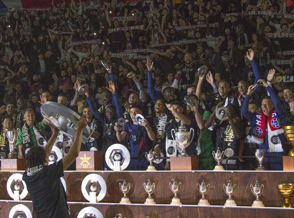 Football match, The team of the French champion 2024 Paris St. Germain celebrates with the fans in