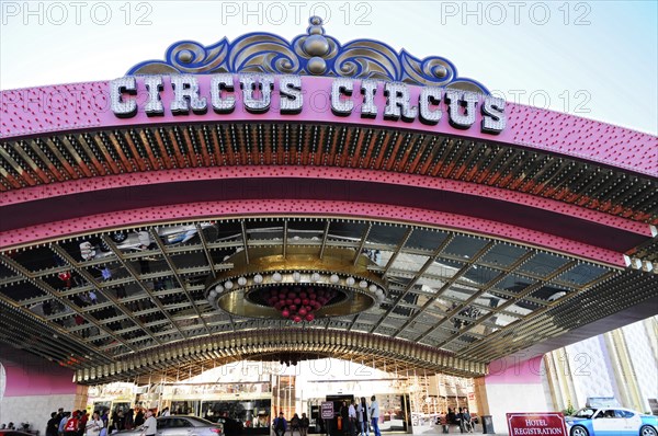Las Vegas, Nevada, USA, North America, Entrance of the Circus Circus Hotel with eye-catching neon