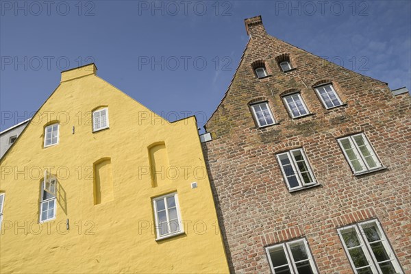 Old town houses, gables at the back of the Rosenhof, An der Obertrave, Luebeck, Schleswig-Holstein,