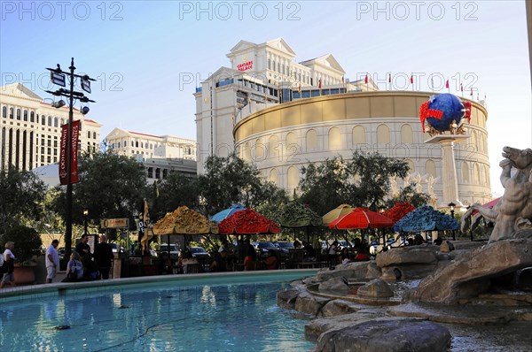 Las Vegas, Nevada, USA, North America, Exterior view of a hotel and casino with pool, colourful