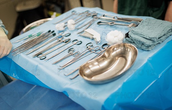 Medical instruments of the Bundeswehr medical service during a simulated operation on a casualty