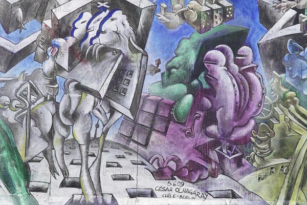 Graffiti on the Berlin Wall in the East Side Gallery, Berlin, Germany, Europe, Abstract art with