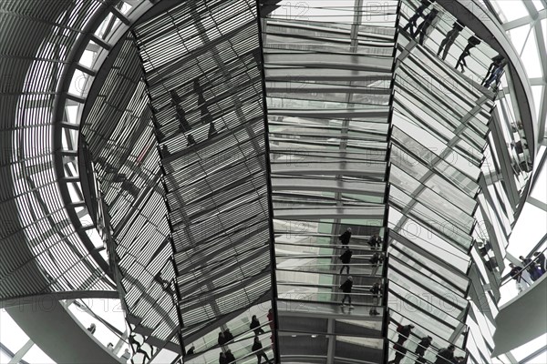 The dome of the Reichstag in Berlin. The architect Sir Norman Foster designed the steel and glass