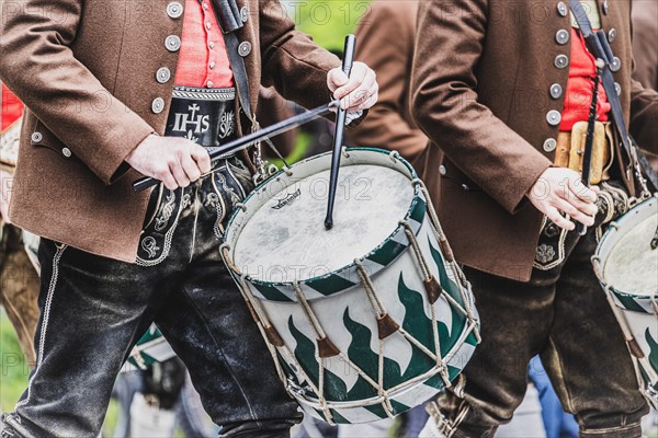 Patron saint's day, mountain marksmen, customs, traditional traditional costume, procession, drum,