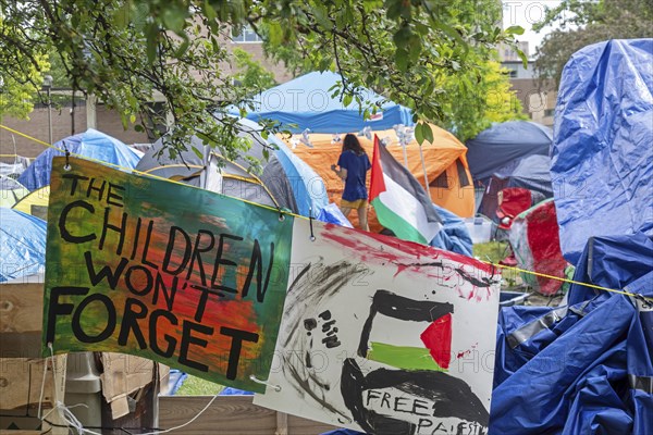 Detroit, Michigan USA, 28 May 2024, A tent encampment set up by students at the Wayne State