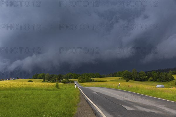 A thunderstorm cell moves over Porschdorf in Saxon Switzerland, thunderstorm, Porschdorf, Saxony,