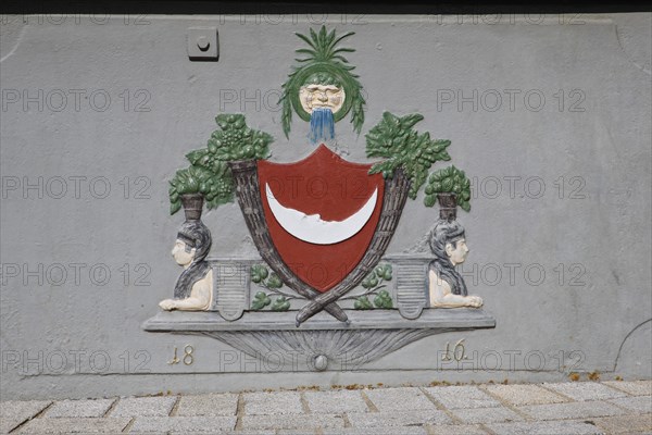 Detail of St George's Fountain, date and images on the octagonal cast iron trough from 1816,