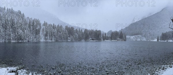 Snowfall at Spitzingsee, Bavaria, Germany, Europe
