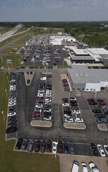 Jackson, Michigan, New car dealers along Interstate 94. From bottom: Nissan, Chrysler, Honda, and