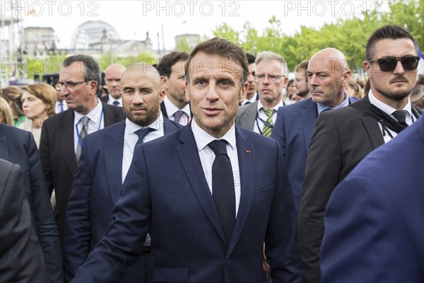 Emmanuel Macron (President of the French Republic) at the stage talk in the dialogue forum at