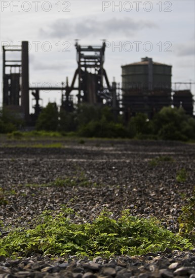 The dreary Hympendahl slag heap with the listed Phoenix-West blast furnace works, Hoerde, Dortmund,