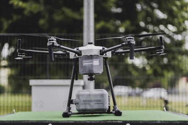 Delivery drone, photographed as part of the official opening of the drone delivery service