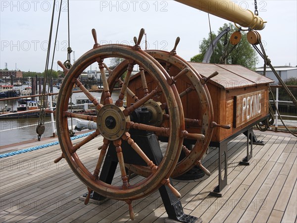Old ship in Hamburg harbour, harbour museum, vintage, black and white, Hanseatic city of Hamburg,