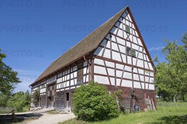 Traditionally built, old farmhouse, half-timbered house, called Baerbele-Haus, built around 1750,