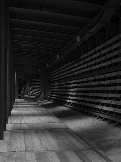 Old sailing ship in the Hamburg Harbour Museum, black and white, Hanseatic City of Hamburg,