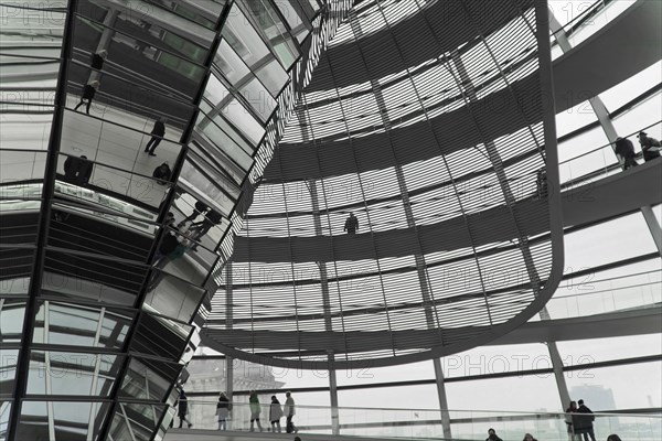 The dome of the Reichstag in Berlin. The architect Sir Norman Foster designed the steel and glass