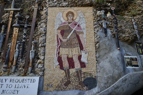 Rock Chapel, Archangel Michael Panormitits, A large mosaic of an angel with a sword, surrounded by