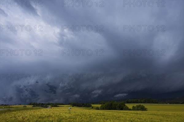 A thunderstorm cell moves over Porschdorf in Saxon Switzerland, thunderstorm, Porschdorf, Saxony,