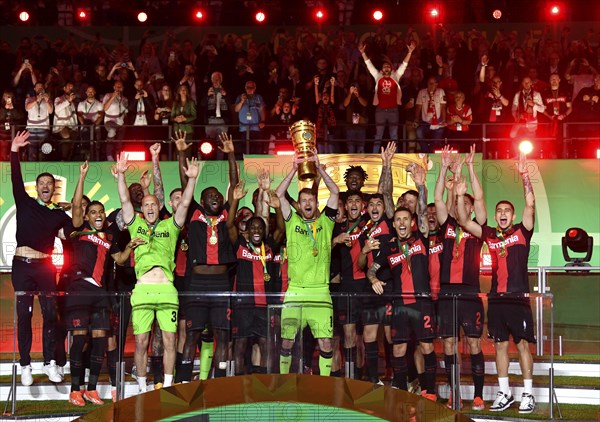 Cheering, joy, winner's celebration, honour, award ceremony of the cup winner Bayer 04 Leverkusen,