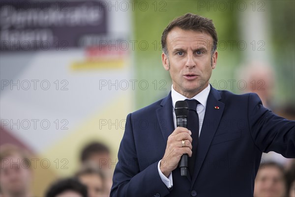 Emmanuel Macron (President of the French Republic) at the stage talk in the dialogue forum at