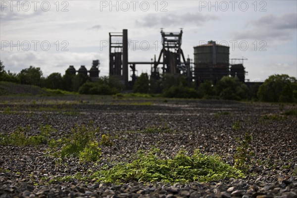 The dreary Hympendahl slag heap with the listed Phoenix-West blast furnace works, Hoerde, Dortmund,