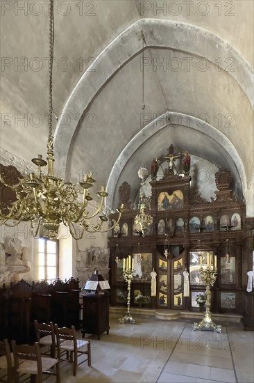 Interior of right aisle of church Monastery Church Transfiguration Church dedicated to Saint